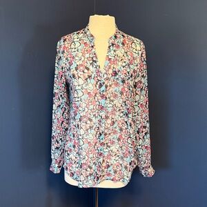 Kut from the Kloth Floral Split-Neck Blouse - Pink, Blue & White